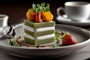 Gourmet Matcha Dessert with Berries