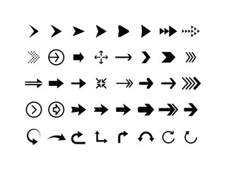 Set black arrows for web design. Arrows vector icon. Arrow icon. Set of big black vector arrows. Cursor, Click. Arrow icon pack