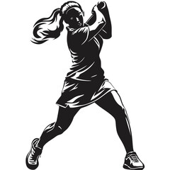 Dynamic brush stroke style silhouette of female player