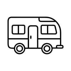 Simple outline drawing of a camper van for travel and camping adventure vector illustration