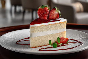 Cake Slice with Strawberries 