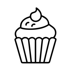 Cupcake outline drawing vector illustration, sweet dessert bakery food design for coloring page