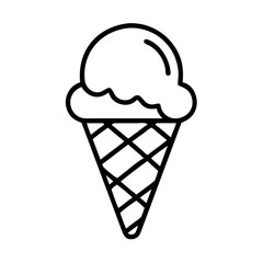 Ice cream cone vector illustration: summer dessert, sweet treat, frozen food, line art design