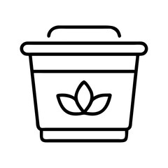 Outline eco friendly takeout food container with lotus logo vector design element isolated on white