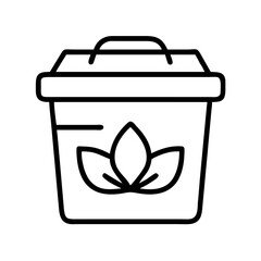 Vector outline icon of compost bin with leaf logo for eco friendly waste management concept