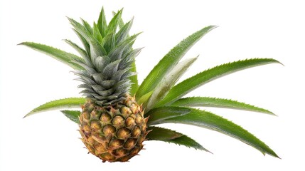 Obraz premium Pineapple with Green Leaves Isolated on White Background
