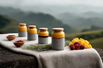 Scenic Rustic Breakfast with Homemade Jams 