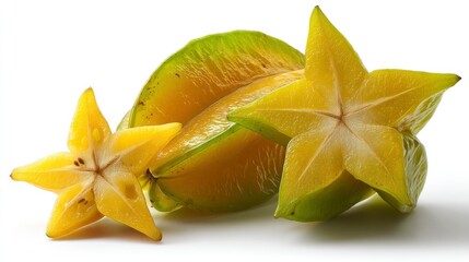 Fototapeta premium Star Fruit Still Life on White Background Showing Cut Sections