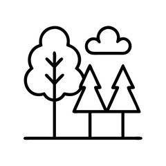 Outline drawing of nature scene with trees cloud and ground for graphic design projects