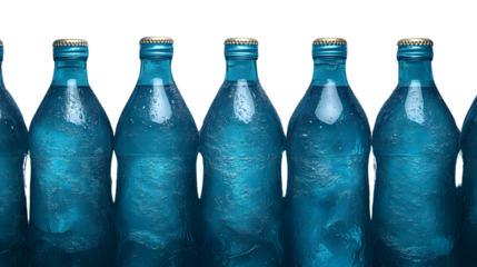 Bottles of cold water refreshing drink condensation teal blue studio shot product photogra