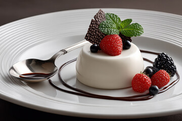 Gourmet Dessert with Berries and Mint 