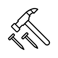 Illustration of hammer and nails for carpentry woodworking construction and home improvement projects