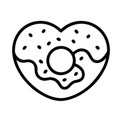 Heart shaped donut vector illustration with sprinkles and frosting outline drawing design