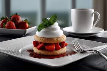 Delicious Strawberry Shortcake and Coffee