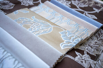 Jacquard fabric for furniture with floral pattern. Fabric samples for furniture upholstery.