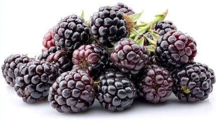 Pile of Fresh Blackberries on White Background