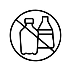 No plastic bottles icon vector illustration showing ban on disposable water bottles and pollution