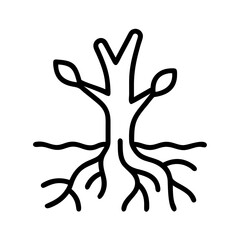 Simple tree line art illustration vector, tree with roots and leaves drawing design element