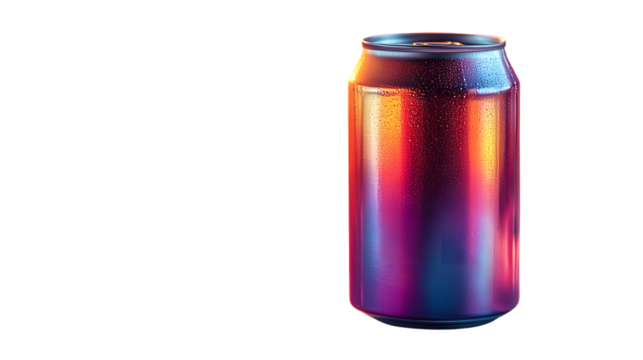 Chilled Beverage Can with Vibrant Gradient Colors and Condensation Drops