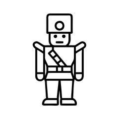 Vector illustration of a toy soldier outline drawing for christmas holiday decoration and design
