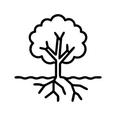 Simple tree vector illustration with roots and branches for nature and ecology designs elements