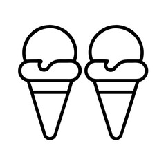 Two ice cream cones vector illustration, summer dessert icon, sweet treat design element, line art