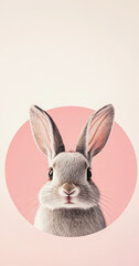 Obraz premium Minimalist image of an adorable gray rabbit centered in a pink circle on a soft neutral background, ideal for Easter themes