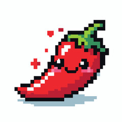 Fototapeta premium Cute Pixel Art of Smiling Chili Pepper in Kawaii Style