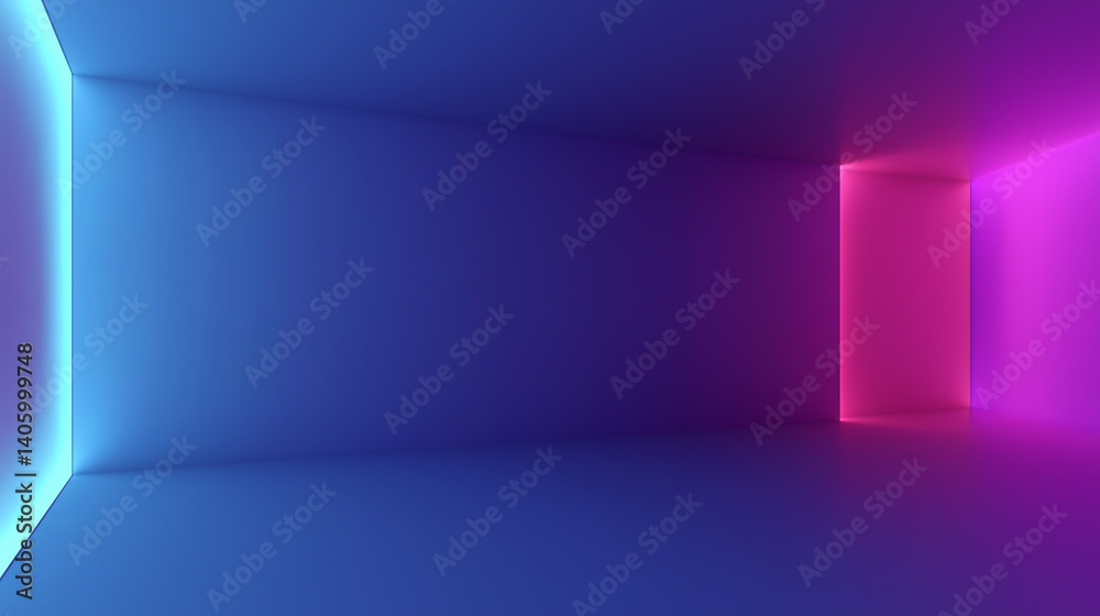 Poster empty room with blue and pink neon lights creating a futuristic atmosphere