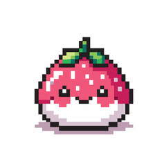 Cute Kawaii Strawberry Character Pixel Art Illustration
