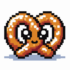 Obraz premium Cute Pixel Art Pretzel with Happy Face - Retro 8-Bit Style