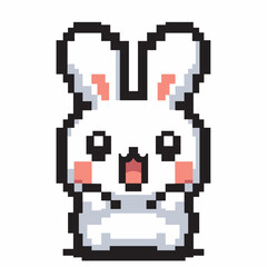 Fototapeta premium Cute Pixel Art Bunny Character with Pink Cheeks on White Background