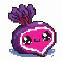 Obraz premium Adorable Cartoon Beet with a Happy Face - Pixel Art Illustration