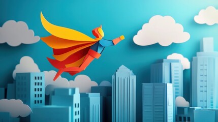 supper man in the city and clouds