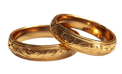 A pair of gold wedding rings  isolated transparent background png, rings on hand, fashion rings
