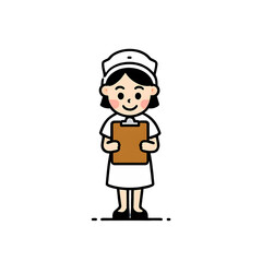 A charming cartoon nurse holding a clipboard is ready to assist and provide care to patients or customers.