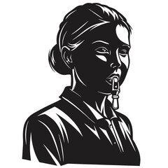 Female referee silhouette with whistle, vector style vector illustration