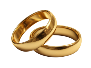 A pair of gold wedding rings  isolated transparent background png, rings on hand, fashion rings
