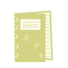 green notebook, textbook on rings. Illustration in png for design, decoration, creativity.