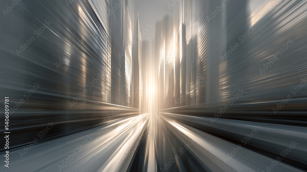 Poster Abstract image of a city street, depicted with motion blur effect, creating a dynamic and fast-paced feel, showcasing urban speed and energy