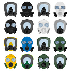 Icons set of gas masks variety types equipment danger safery protection concept