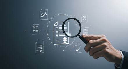 Document Verification Digital Process Magnifying Glass Inspecting Online Records Secure Data