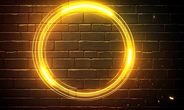 Light circle glowing on a dark brick wall creates captivating visual effect