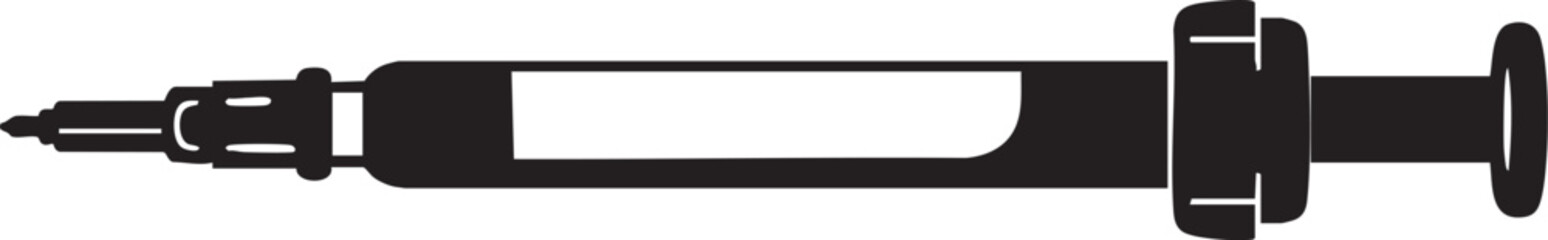 Obraz premium A simple black and white illustration of a syringe typically used for injections and vaccinations.