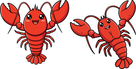 Cute & Funny Cartoon Lobster Characters Vector Set – Adorable Seafood Clipart Collection