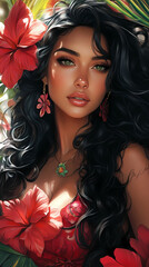 Beautiful Latina woman with long curly black hair
