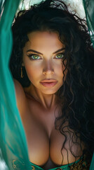 Beautiful Latina woman with long curly, black hair
