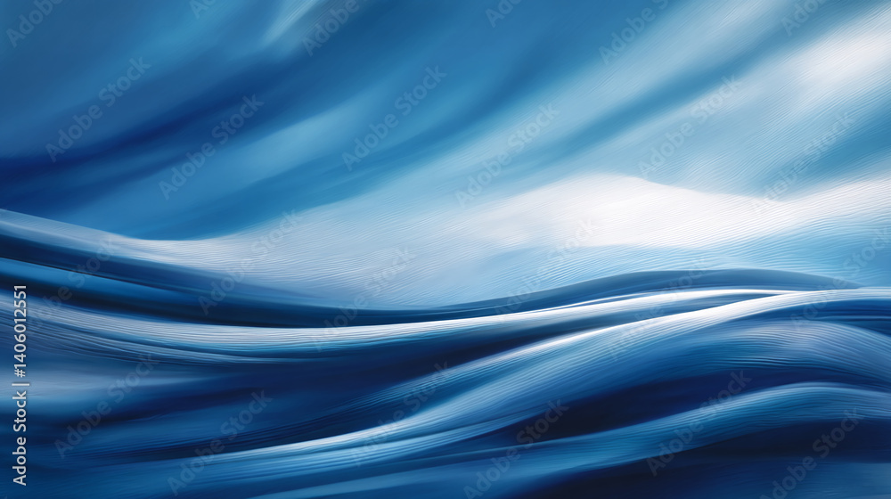 Poster Abstract blue waves texture, creating a smooth and flowing appearance, symbolizing serenity, calmness and depth, ideal for tranquil or minimalist concepts