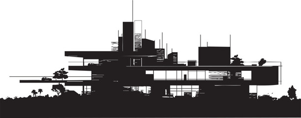 A modern architectural silhouette showcasing a creative and innovative building design against a white background.