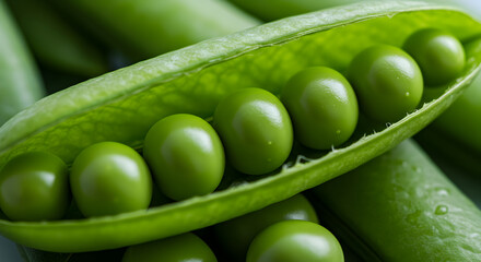Fresh Green Peas in an Open Pod Macro Shot Nutritional Food Source